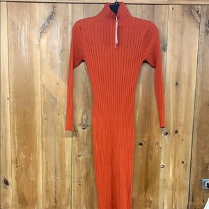 Chic Long Sleeve Orange Ribbed Dress